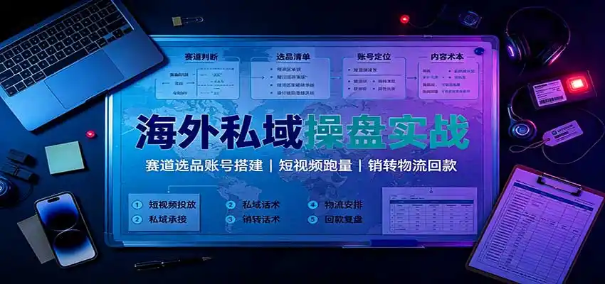 海外私域操盘实战：赛道选品账号搭建，短视频跑量，销转物流回款-百盟网
