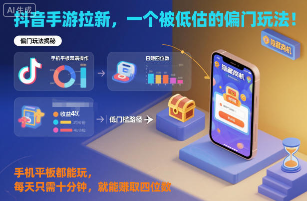 抖音手游拉新，一个被低估的偏门玩法！手机平板都能玩，每天只需十分钟，就能賺取四位数【揭秘】-百盟网