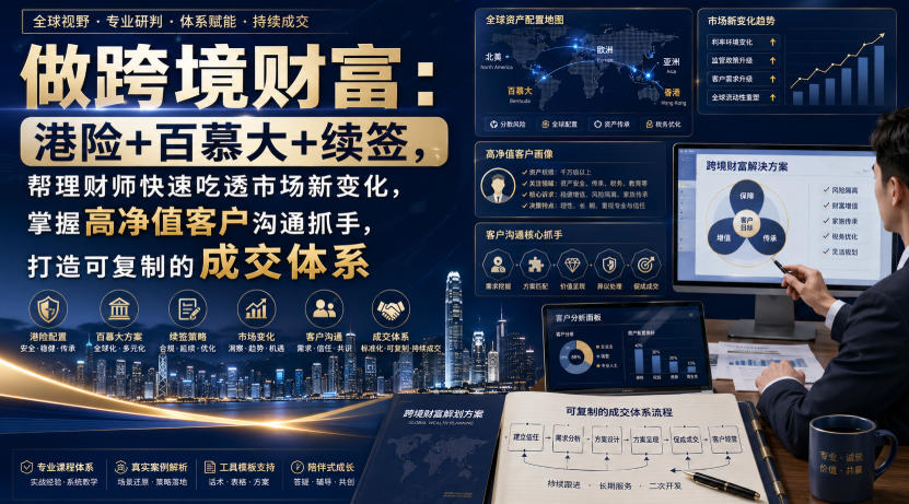 做跨境财富：港险+百慕大+续签，帮理财师快速吃透市场新变化，掌握高净值客户沟通抓手，打造可复制的成交体系-百盟网