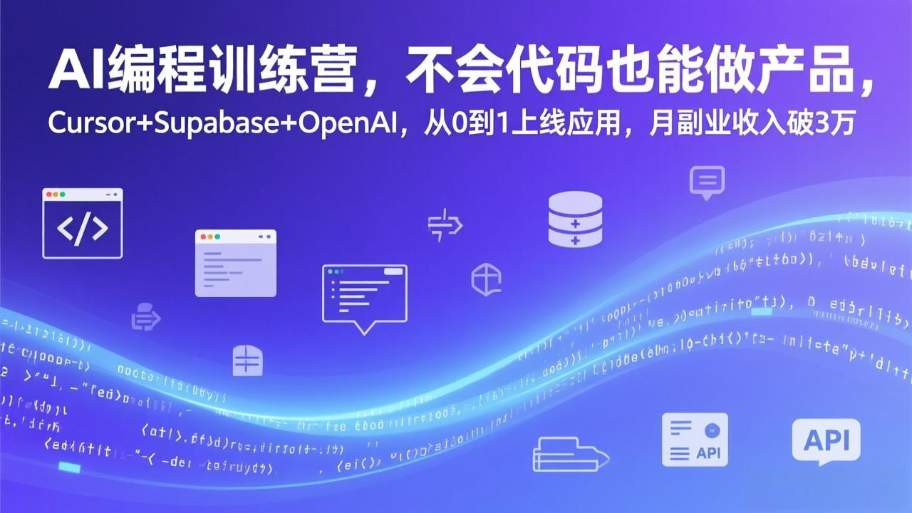 AI编程训练营，不会代码也能做产品，Cursor+Supabase+OpenAI，从0到1上线应用，月副业收入破3万-百盟网