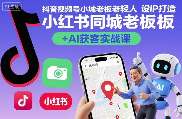 抖音视频号小红书同城老板轻人设IP打造+AI获客实战课，人设打造-算法拆解-拍摄剪辑-内容运营-AI创作-百盟网