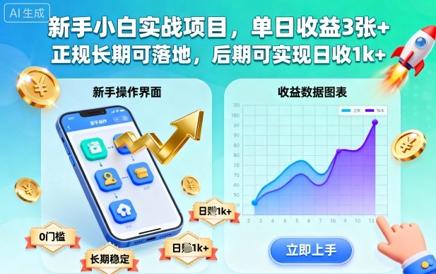 新手小白实战项目,单日收益3张+,正规长期可落地,后期可实现日收1k+【揭秘】-百盟网