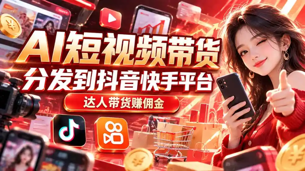 【AI短视频带货】分发到抖音快手平台，达人带货赚佣金-百盟网