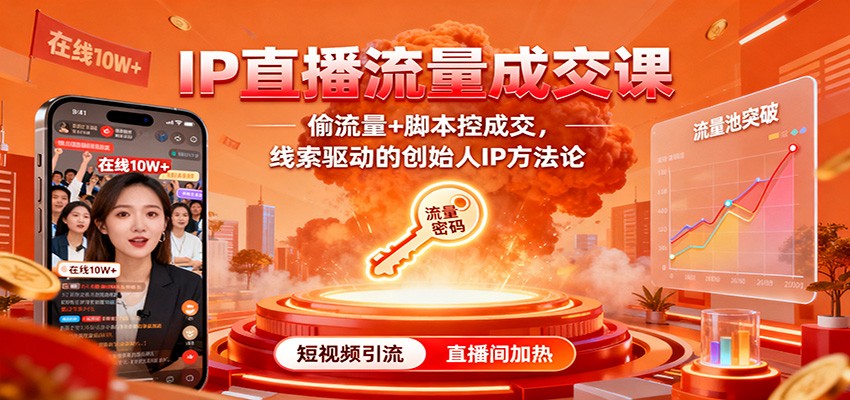IP直播流量成交课:偷流量+脚本控成交,线索驱动的创始人IP方法论-百盟网