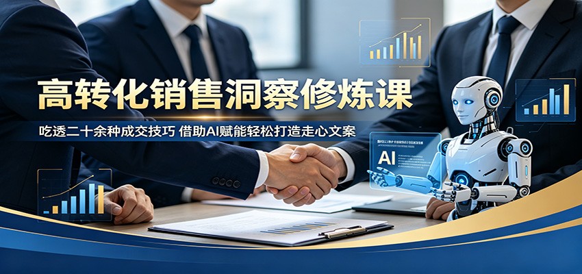 高转化销售洞察修炼课：吃透二十余种成交技巧，借助AI赋能轻松打造走心文案-百盟网