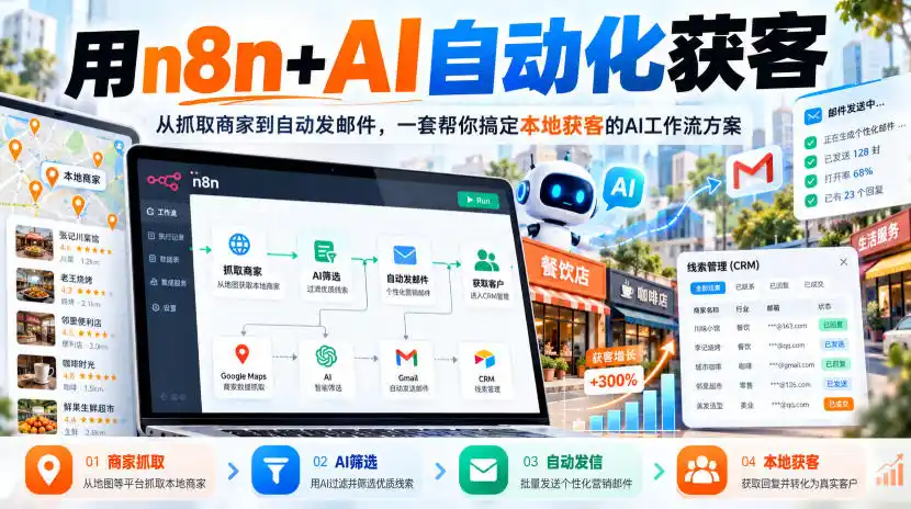 【无水印】用n8n+AI自动化获客，从抓取商家到自动发邮件，一套帮你搞定本地获客的AI工作流方案【原创双语字幕】-百盟网