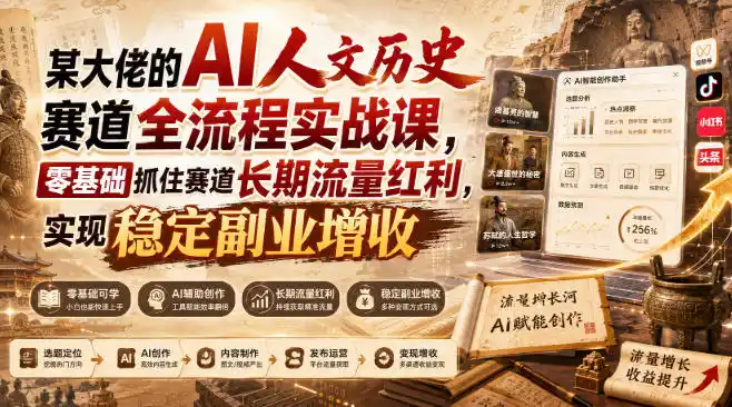 某大佬的AI人文历史赛道全流程实战课，零基础抓住赛道长期流量红利，实现稳定副业增收(更新)-百盟网
