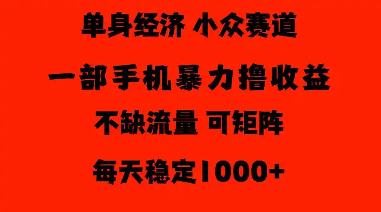 26年暴力单身经济，稳定日入500-1k，不缺流量，流量极大，冷门小众赛道，门槛低小白轻松上手【揭秘】-百盟网