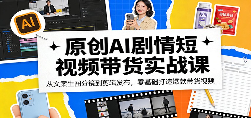 原创AI剧情短视频带货实战课：从文案生图分镜到剪辑发布，零基础打造爆款带货视频-百盟网