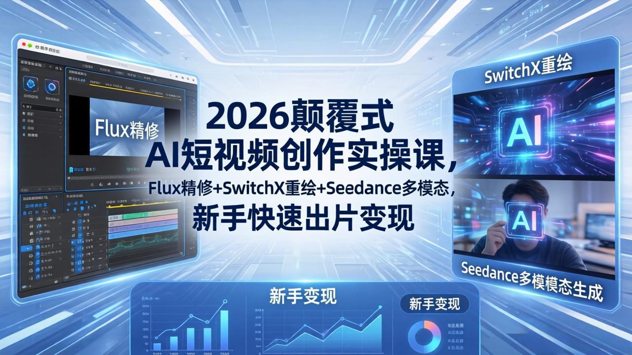 2026颠覆式 AI短视频创作课-5月更新，Flux精修+SwitchX重绘+Seedance多模态，新手快速出片变现-百盟网