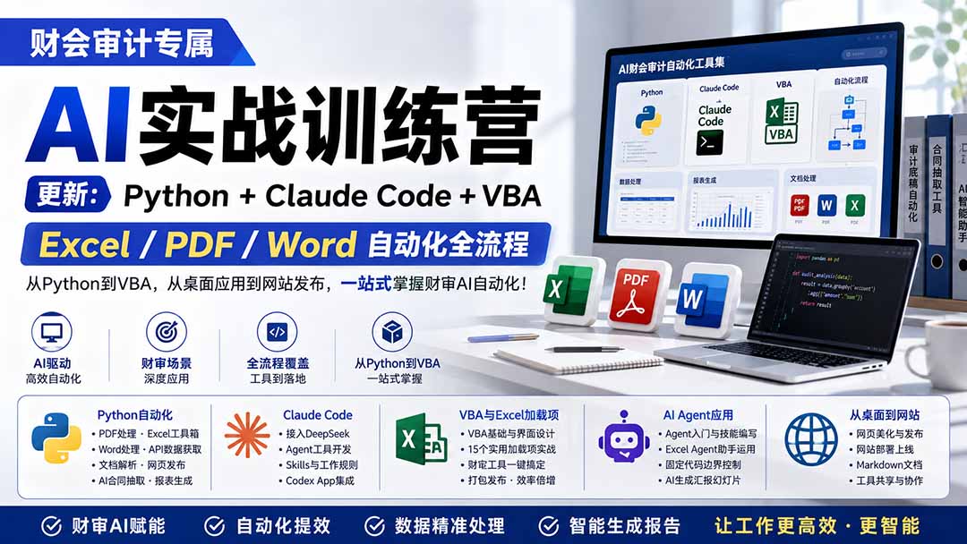 财会审计专属 AI实战训练营：Python+Claude Code+VBA，Excel/PDF/Word自动化全流程 (更新-百盟网