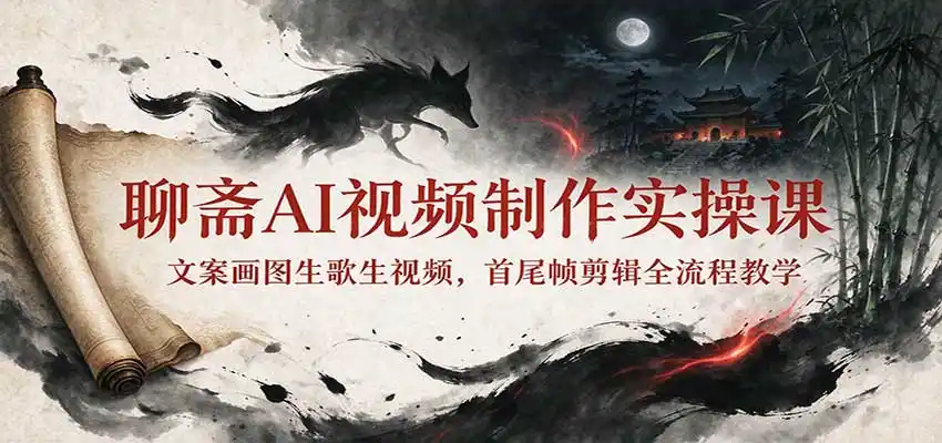 聊斋AI视频制作实操课：文案画图生歌生视频，首尾帧剪辑全流程教学-百盟网