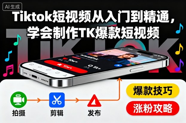 Tiktok短视频从入门到精通,学会制作TK爆款短视频-百盟网