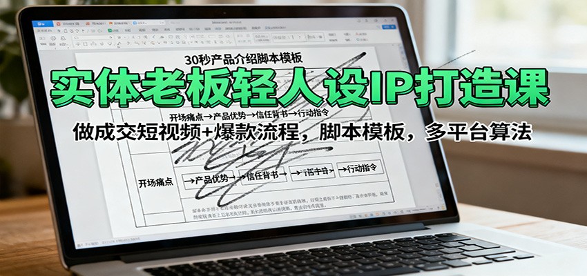实体老板轻人设IP打造课：做成交短视频+爆款流程，脚本模板，多平台算法-百盟网