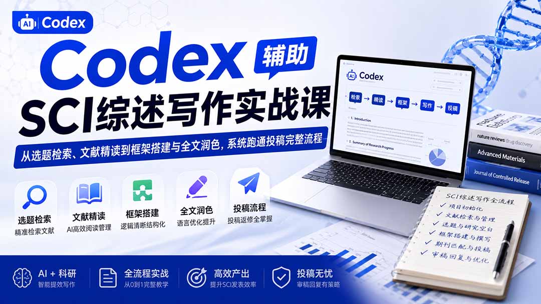 Codex辅助SCI综述写作实战课——从选题检索、文献精读到框架搭建与全文润色，系统跑通投稿完整流程-百盟网