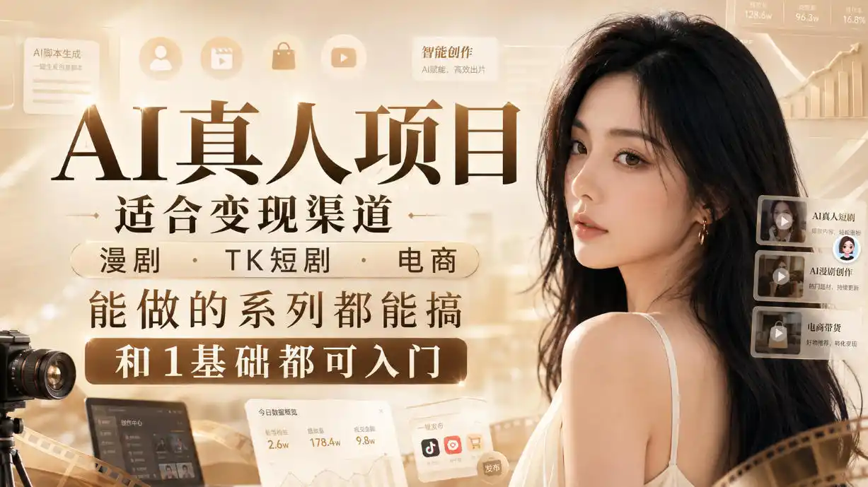 AI真人项目，适合变现渠道，漫剧，TK短剧，电商，能做的系列都能搞，0和1基础都可入门-百盟网