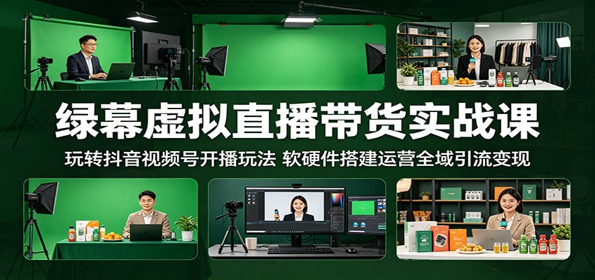 绿幕虚拟直播带货实战课：玩转抖音视频号开播玩法，软硬件搭建运营全域引流变现-百盟网