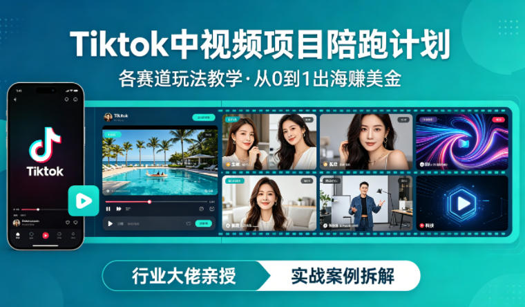 某大佬的Tiktok中视频项目陪跑，涵盖TK各个赛道玩法教学，从0到1出海賺美金-百盟网