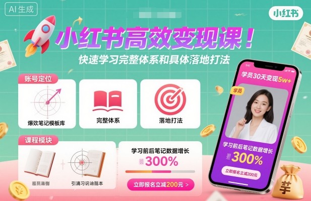 小红书高效变现课，快速学习小红书完整体系和具体落地打法-百盟网