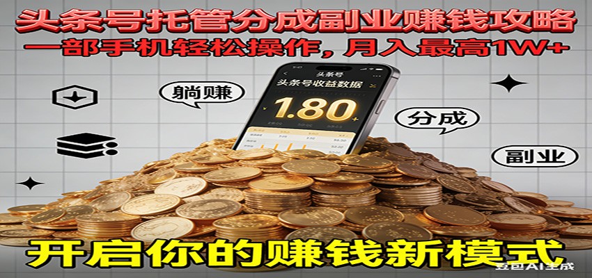 全程托管今日头条，一部手机就可以开干，最高躺赚1W+-百盟网