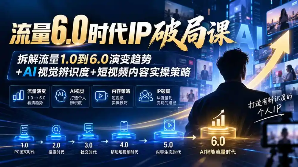 流量6.0时代IP破局课-更新：拆解流量1.0到6.0演变趋势+AI视觉辨识度+短视频内容实操策略-百盟网