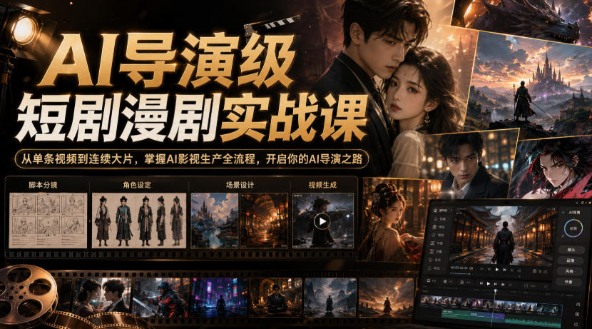AI导演级短剧漫剧实战课，从单条视频到连续大片，掌握AI影视生产全流程，开启你的AI导演之路!-百盟网