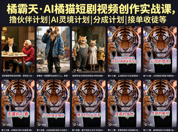 橘霸天·AI橘猫短剧视频创作实战课，撸伙伴计划|AI灵境计划|分成计划|接单收徒等-百盟网