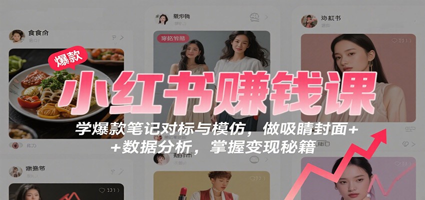 小红书赚钱课：学爆款笔记对标与模仿，做吸睛封面 + 数据分析，掌握变现秘籍-百盟网