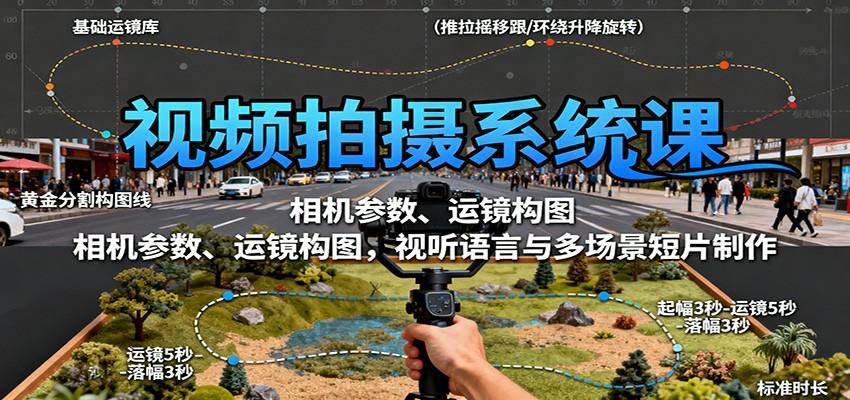 视频拍摄系统课：相机参数、运镜构图，视听语言与多场景短片制作-百盟网