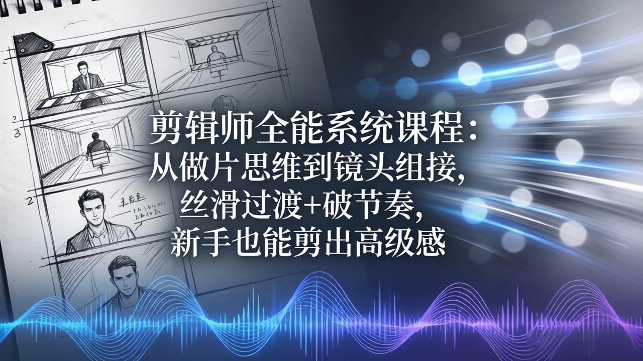 剪辑师全能系统课程：从做片思维到镜头组接，丝滑过渡+破节奏，新手也能剪出高级感-百盟网