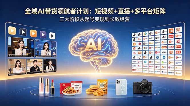 全域AI带货领航者计划：短视频+直播+多平台矩阵，三大阶段从起号变现到长效经营-百盟网