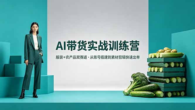 AI带货实战训练营，服装+农产品双赛道，从账号搭建到素材剪辑快速出单-百盟网