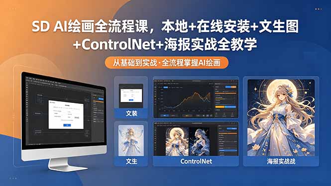SD AI绘画全流程课，本地+在线安装+文生图+ControlNet+海报实战全教学-百盟网