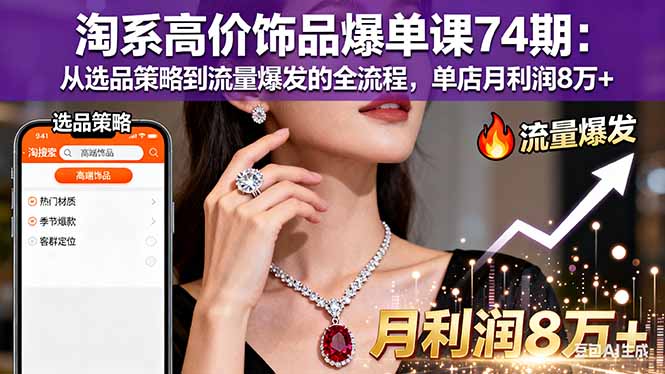 淘系高价饰品爆单课74期：从选品策略到流量爆发的全流程，单店月利润8万+-百盟网