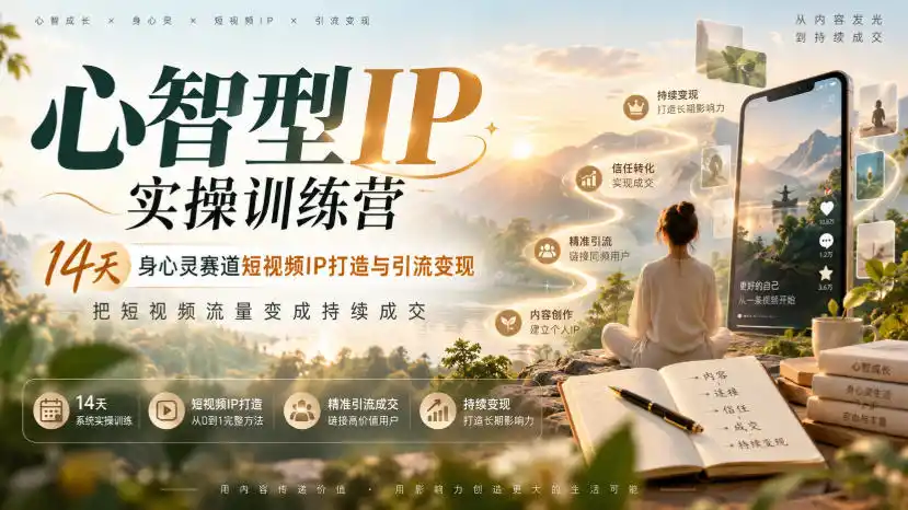 心智型IP实操训练营|14天身心灵赛道短视频IP打造与引流变现,把短视频流量变成持续成交 心智型IP实操训练营|14天身心灵赛道短视频IP打造与引流变现,把短视频流量变成持续成交
