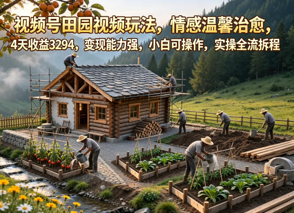 视频号田园视频玩法，情感温馨治愈，4天收益3294，变现能力强，小白可操作，实操全流程拆解-百盟网