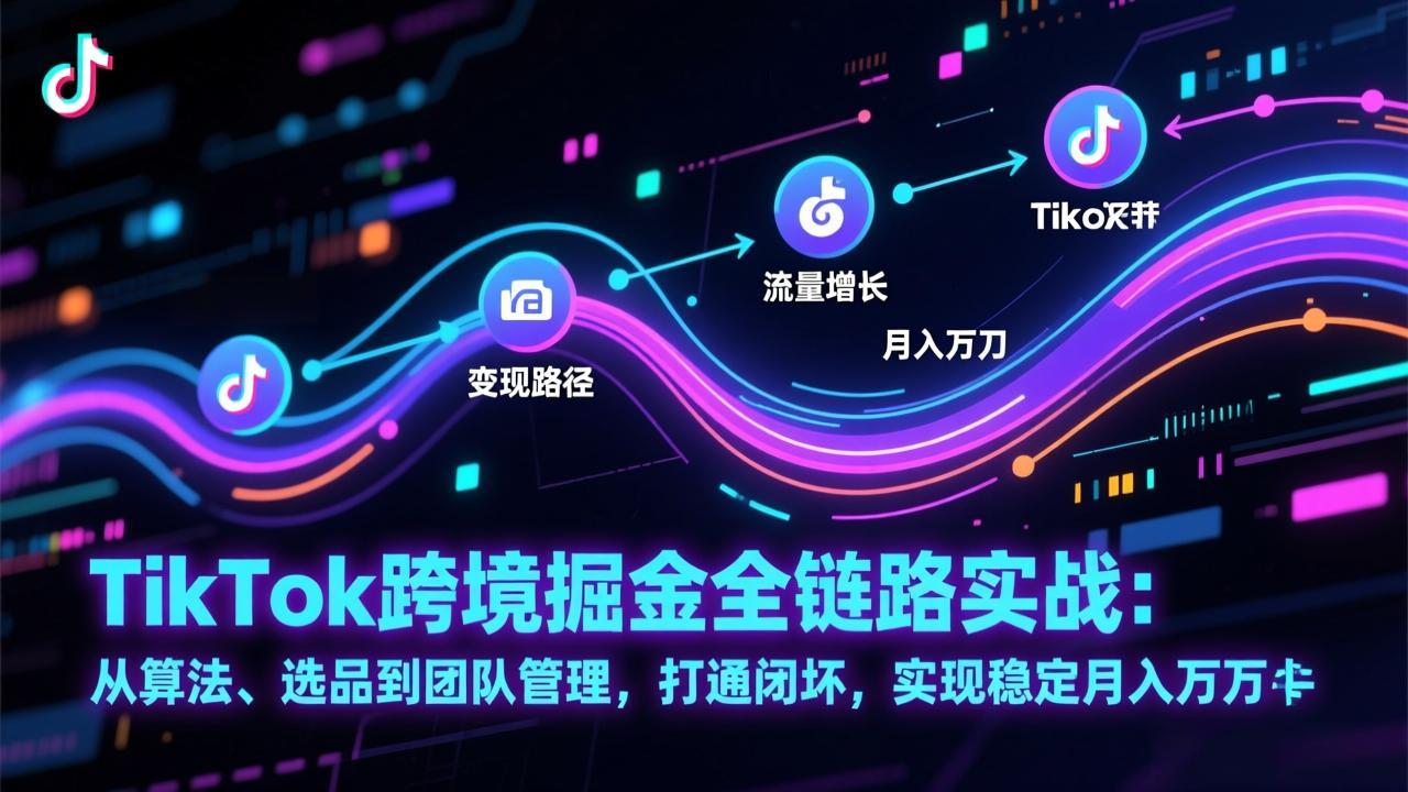 TikTok跨境掘金全链路实战：从算法、选品到团队管理，打通闭环，实现稳定月入万刀-百盟网