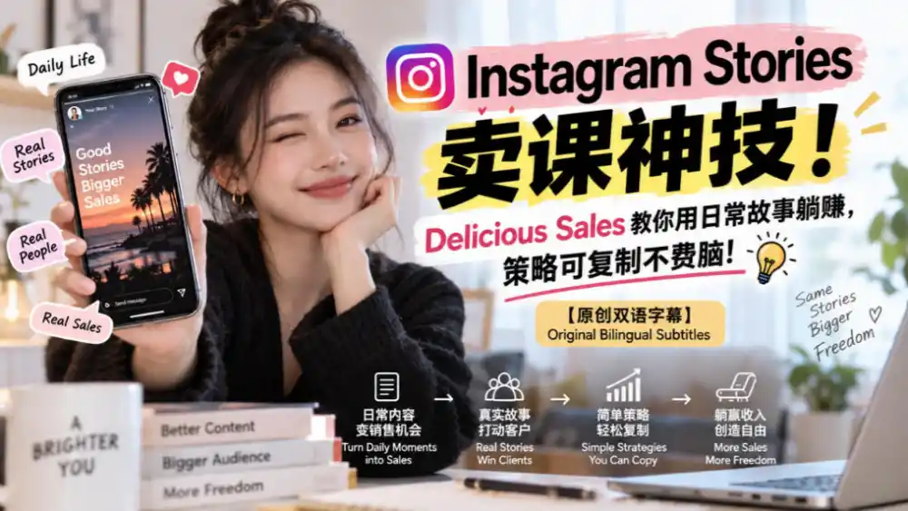 Instagram Stories卖课神技!Delicious Sales教你用日常故事躺賺,策略可复制不费脑!【原创双语字幕】-百盟网