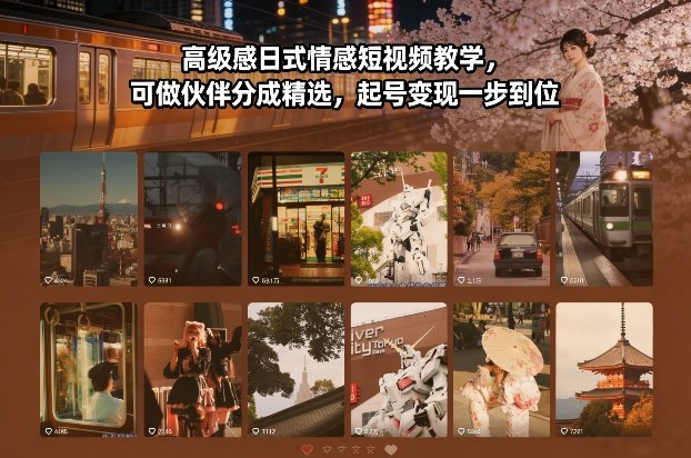 高级感日式情感短视频教学，可做伙伴分成精选，起号变现一步到位-百盟网
