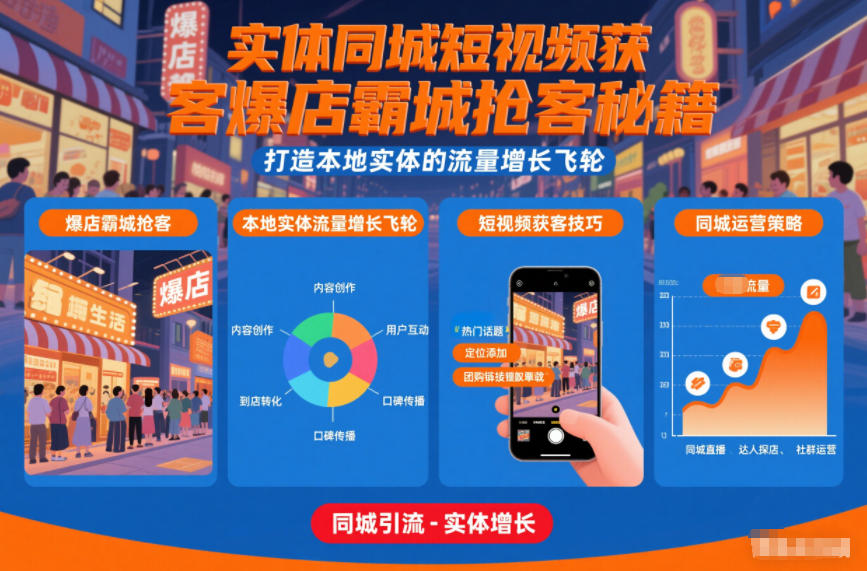 实体同城短视频获客爆店霸城抢客秘籍，打造本地实体的流量增长飞轮-百盟网