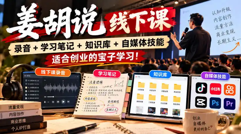 姜胡说线下课录音＋学习笔记＋知识库＋自媒体技能，适合创业的宝子学习！-百盟网