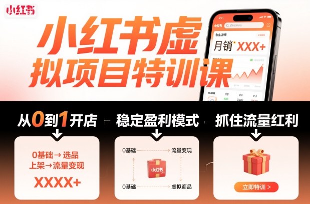 小红书虚拟项目特训课，帮你从0到1打造稳定盈利的店铺，抓住流量红利(更新9月)-百盟网