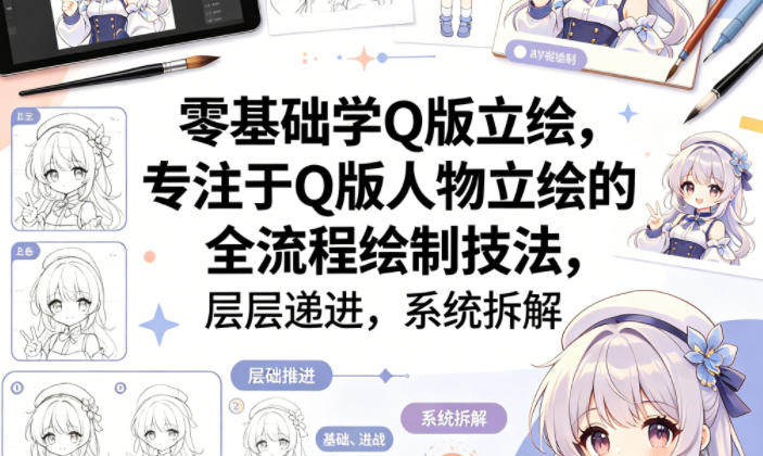 零基础学Q版立绘,专注于Q版人物立绘的全流程绘制技法,层层递进,系统拆解-百盟网