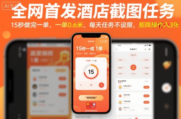全网首发酒店截图任务，15秒做完一单，一单0.6米，每天任务不设限，矩阵操作日入3张【揭秘】-百盟网
