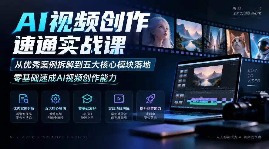 AI视频创作速通实战课｜从优秀案例拆解到五大核心模块落地，零基础速成AI视频创作能力-百盟网
