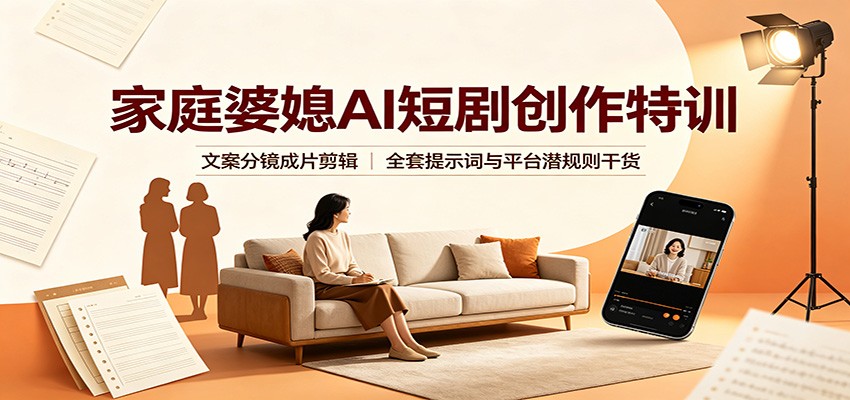 家庭婆媳AI短剧创作特训：文案分镜成片剪辑，全套提示词与平台潜规则干货-百盟网