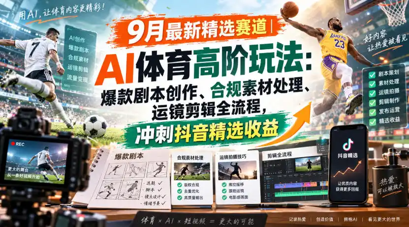 某大佬的9月最新精选赛道之AI体育顶级玩法，爆款剧本创作、版权规避、运镜剪辑全流程，稳拿抖音精选收益-百盟网