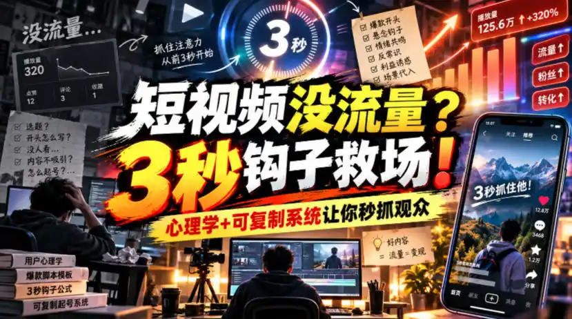【无水印】短视频没流量?3秒钩子救场!心理学+可复制系统让你秒抓观众【原创双语字幕】 【无水印】短视频没流量?3秒钩子救场!心理学+可复制系统让你秒抓观众【原创双语字幕】