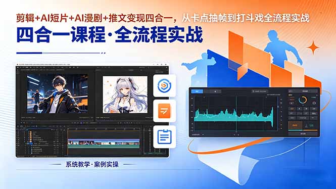 剪辑+AI短片+AI漫剧+推文变现四合一，从卡点抽帧到打斗戏全流程实战-百盟网