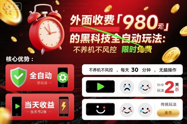 外面收费980的黑科技全自动玩法，不养机不风控，每天30分钟，无脑操作，当天收益2张【揭秘】-百盟网